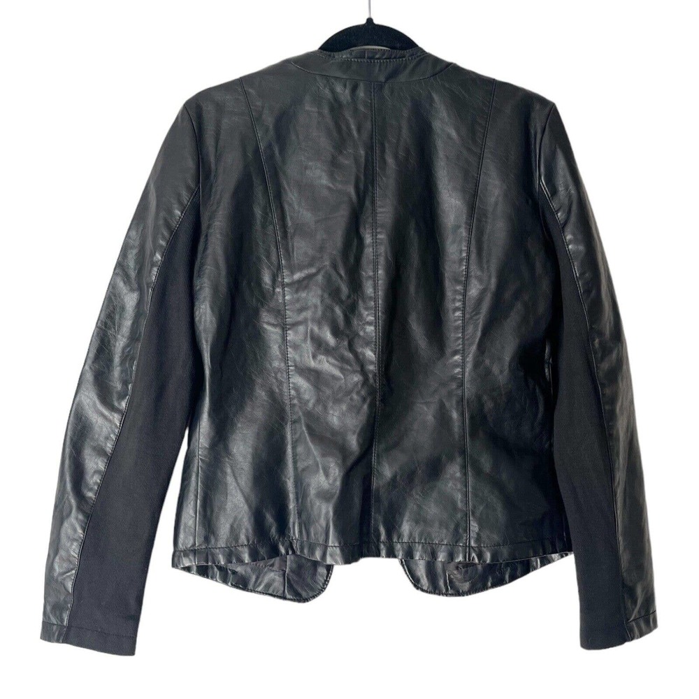 Therapy Black Faux Leather Open Front Cropped Biker Moto Jacket Womens Sz Medium - Picture 2 of 7